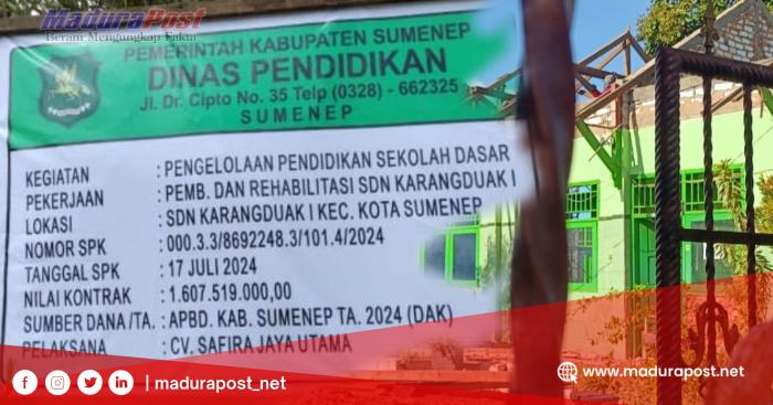 Renovasi Sekolah Dianggarkan Miliaran, CV. Safira Jaya Utama Telat Pasang Papan Nama Proyek, Ada&nbsp;Apa?