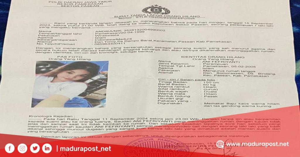 Berita Orang Hilang: Ani Fefriyanti, Warga Desa Bindang,&nbsp;Pasean